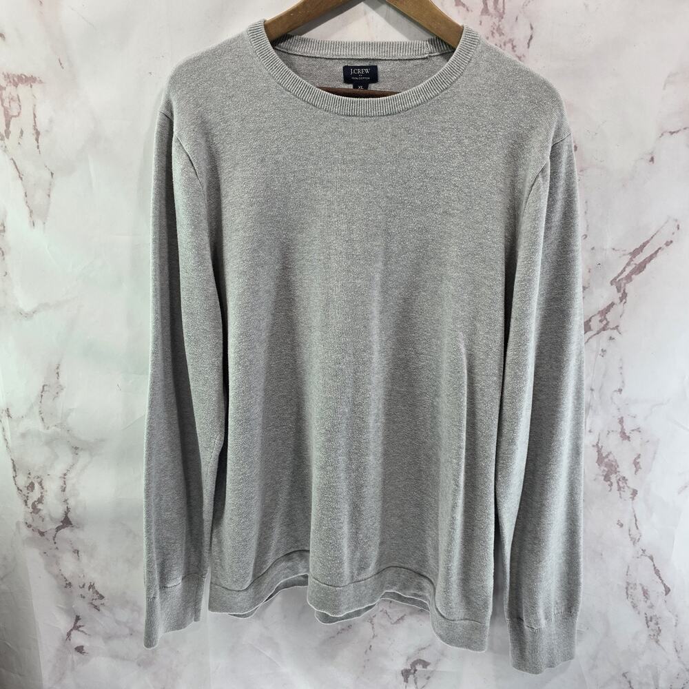 J Crew Sweater Mens XL Gray Cotton Crew Neck Lightweight Thin Classic